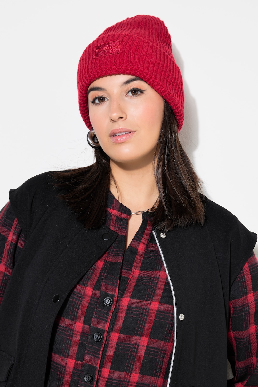 Beanie, Mütze, Rippstrick, Patch, Unisex