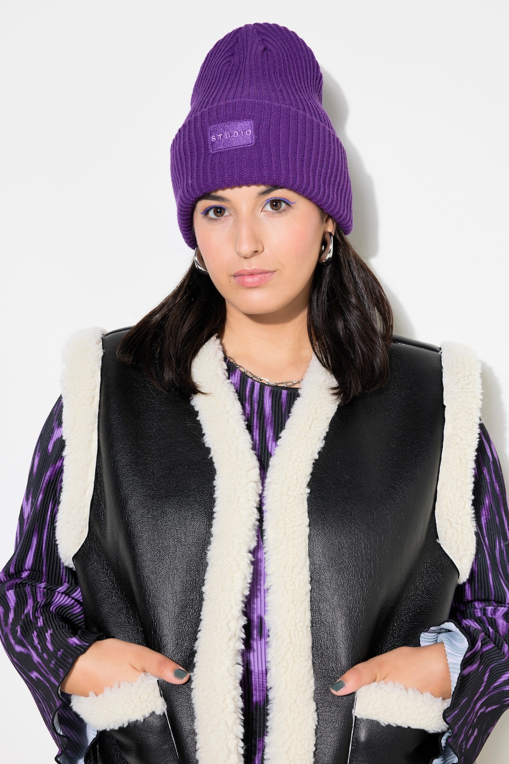 Beanie, Mütze, Rippstrick, Patch, Unisex
