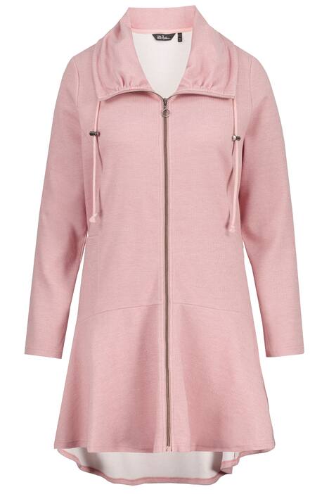 Dlouhá mikina, vzor rybích kostí, volánový lem, stojáček