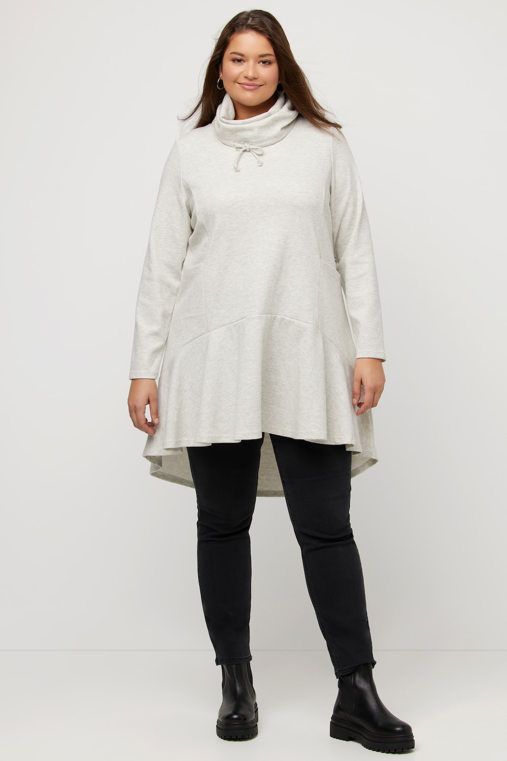 grandes tailles pull long, femmes, gris, taille: 48/50, coton/polyester, ulla popken