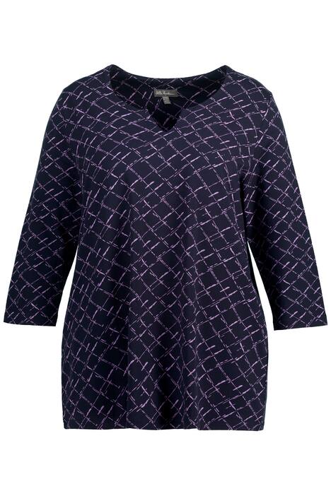 Tričko, kostkovaný vzor, A střih, tunikový výstřih, 3/4 rukávy