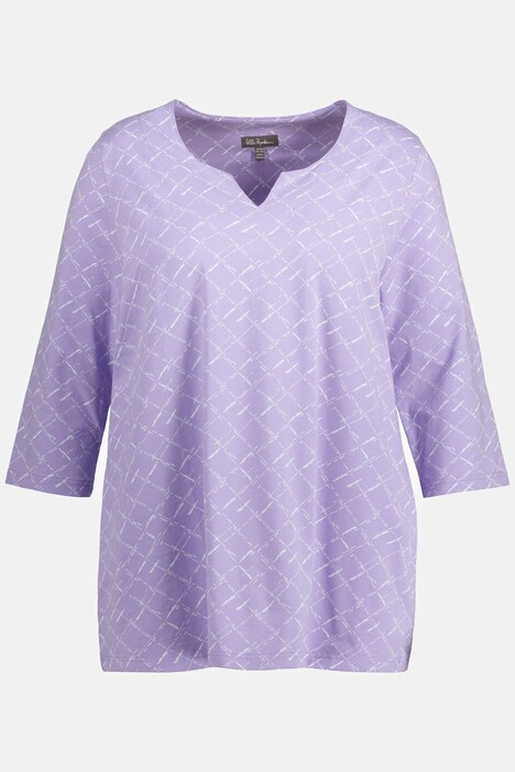 Tričko, kostkovaný vzor, A střih, tunikový výstřih, 3/4 rukávy