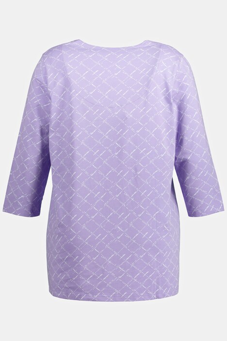 Tričko, kostkovaný vzor, A střih, tunikový výstřih, 3/4 rukávy