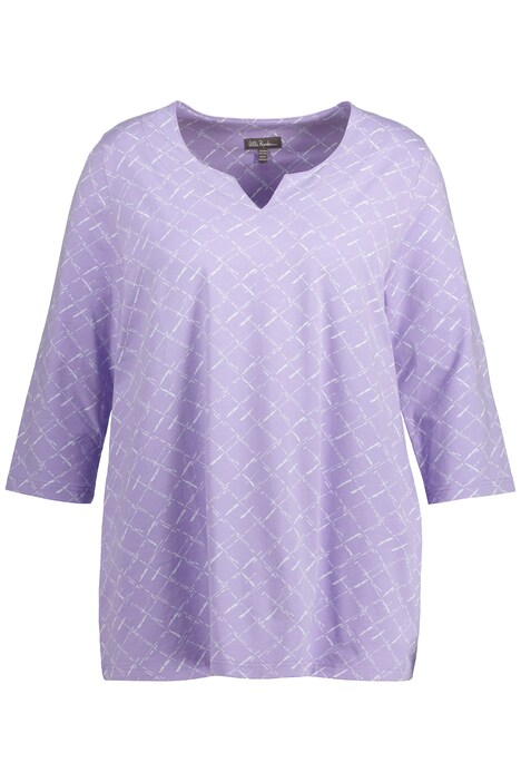 Tričko, kostkovaný vzor, A střih, tunikový výstřih, 3/4 rukávy