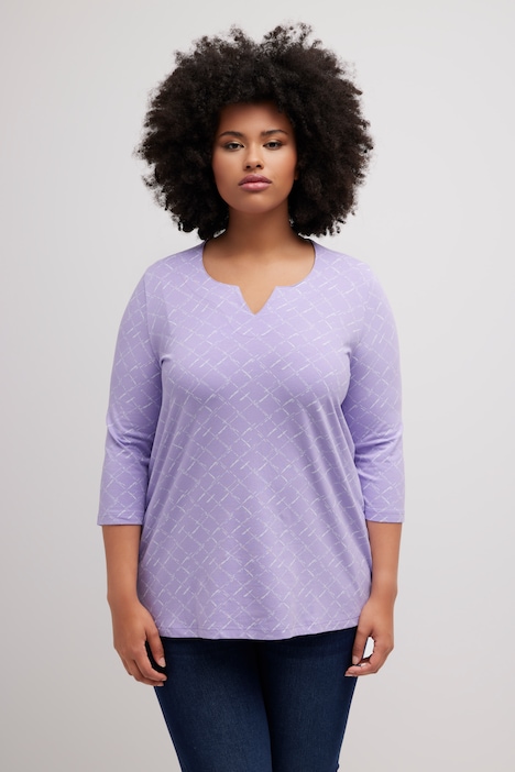 Tričko, kostkovaný vzor, A střih, tunikový výstřih, 3/4 rukávy