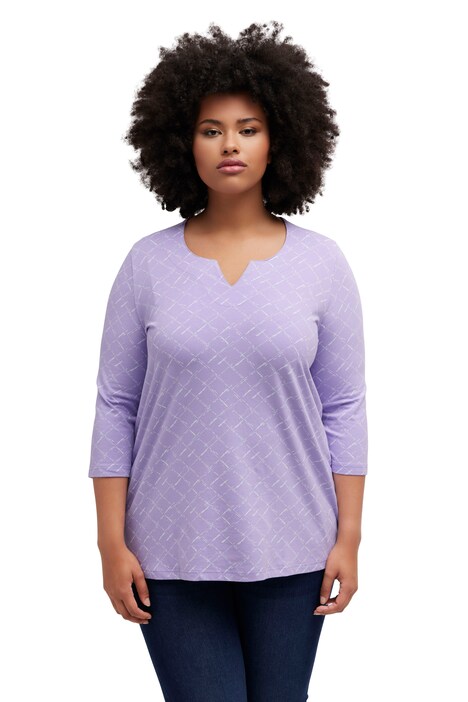 Tričko, kostkovaný vzor, A střih, tunikový výstřih, 3/4 rukávy