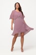 Abendkleid, Chiffon, V-Ausschnitt, Halbarm, Unterkleid
