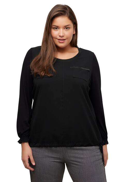 Halenka, mix materiálů, stahování, výstřih do V, dlouhé rukávy