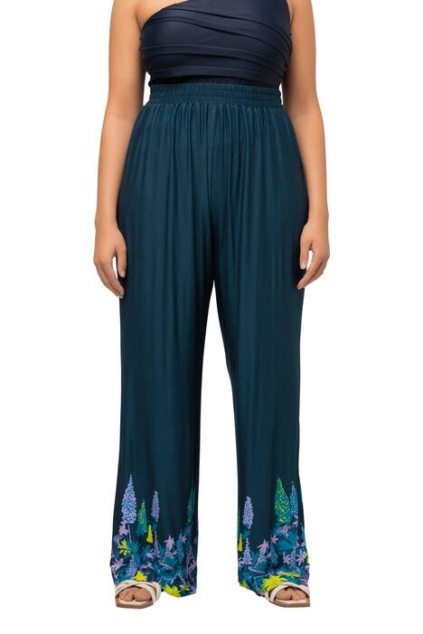 Palácové kalhoty, vlčí bob, široké nohavice, elastický pas