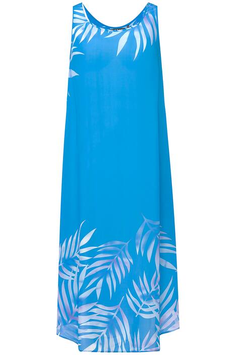 Midi šaty, palmy, kulatý výstřih, bez rukávů
