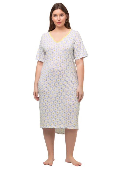 Noční košile, květy, tunikový výstřih, 3/4 rukávy