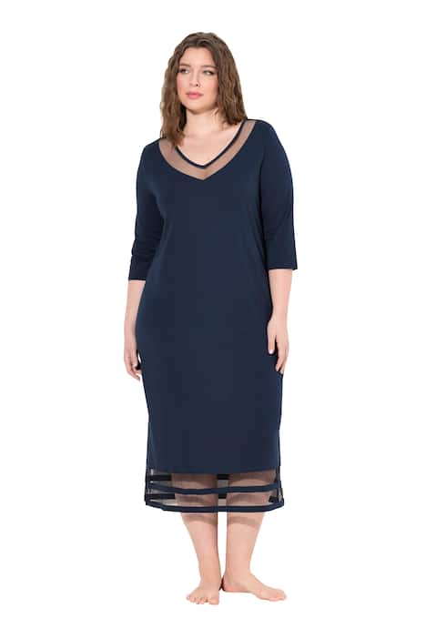 Noční košile, síťované vsadky, výstřih do V, dlouhé rukávy