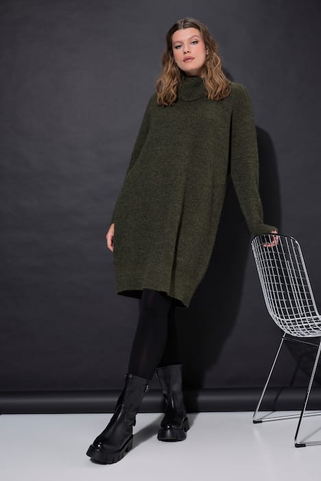 Strick-Minikleid, oversized, Rollkragen, Langarm