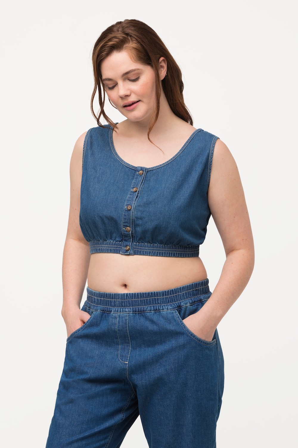 Große Größen Bustier, Damen, blau, Größe: 50/52, Baumwolle, Ulla Popken
