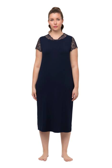 Noční košile, krajka, kulatý výstřih, krátké rukávy