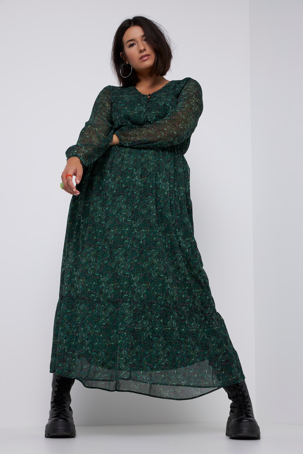 Grote Maten paisley jurk, Dames, groen, Maat: 50/52, Polyester, Studio Untold