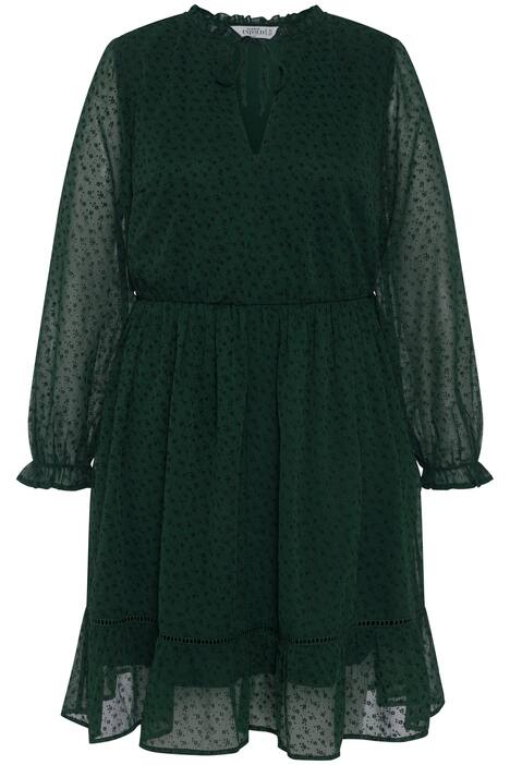 Šifonové mini šaty, A střih, volánový stojáček, dlouhé rukávy