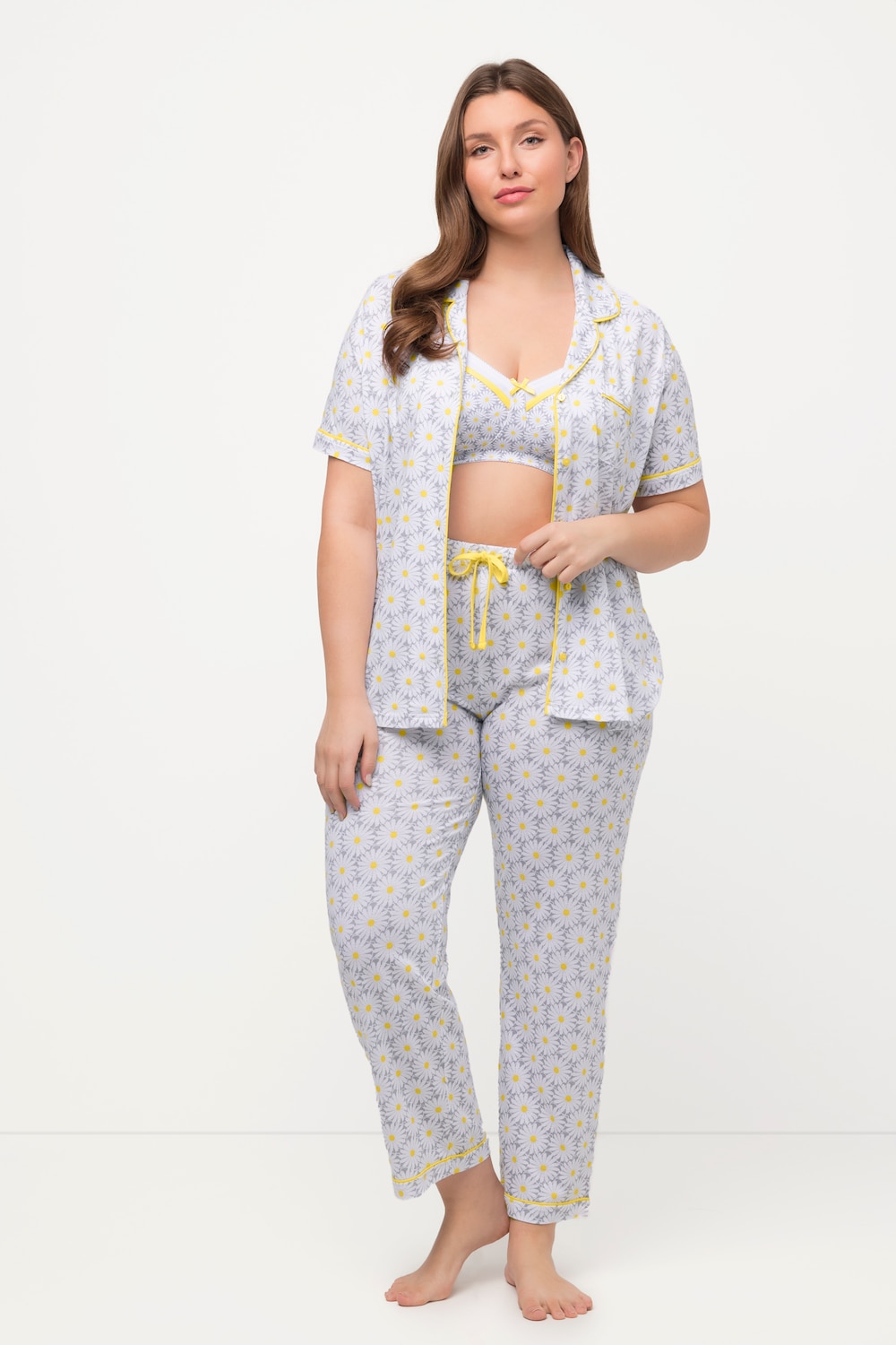 grandes tailles pyjama fleuri à passepoil fantaisie, femmes, blanc, taille: 56/58, coton/fibres synthétiques, ulla popken