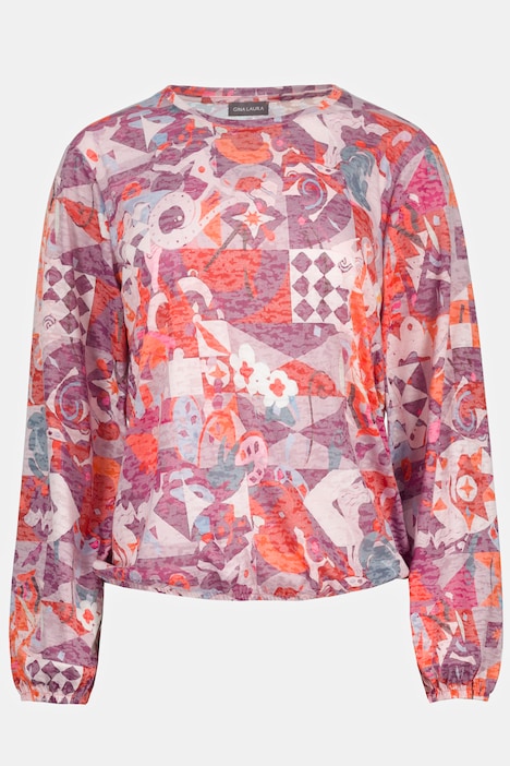 Shirt, bedruckt, Gummisaum, Rundhals, Langarm