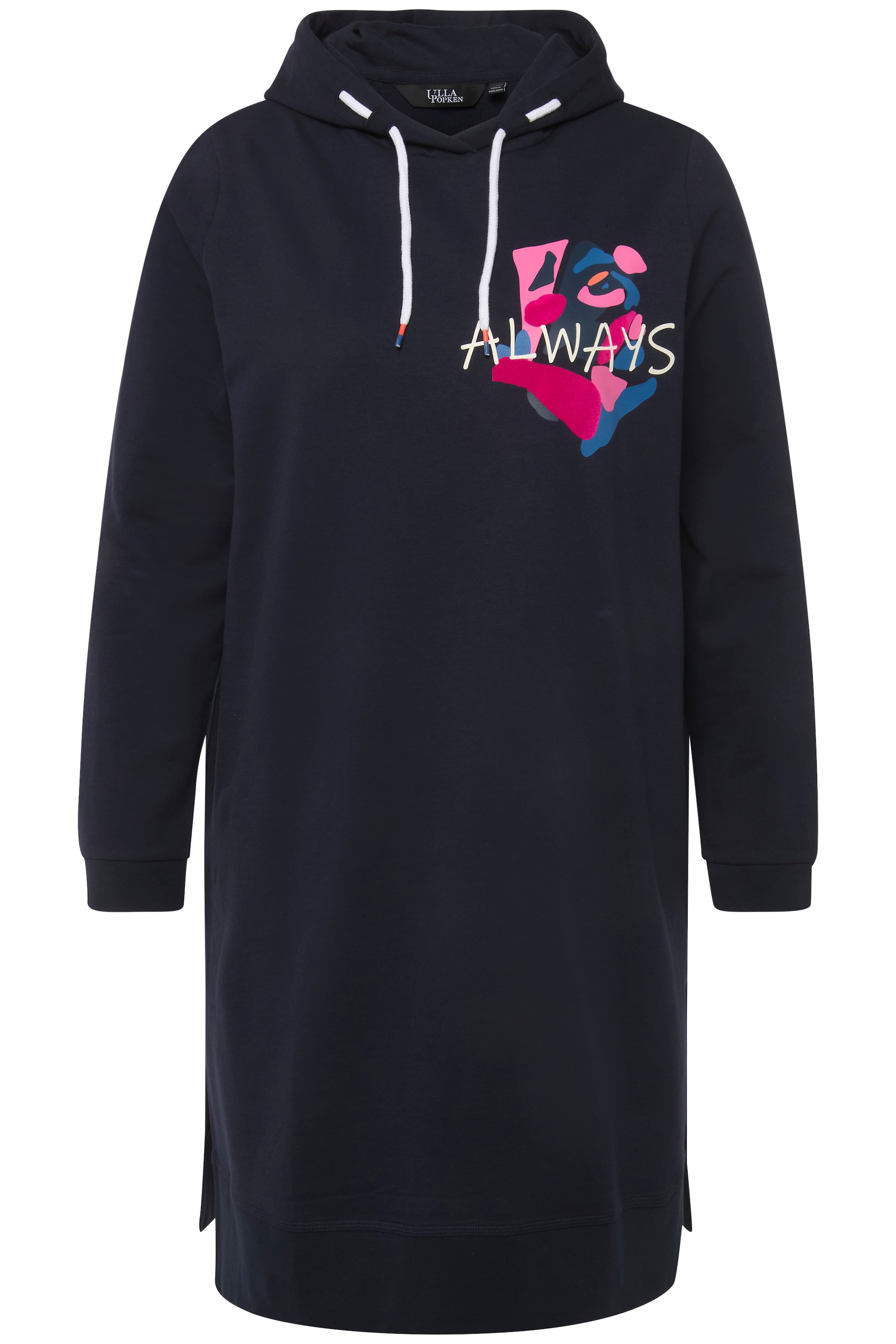 Ulla Popken Damen große Größen Long Hoodie Schriftmotiv Seitenschlitze