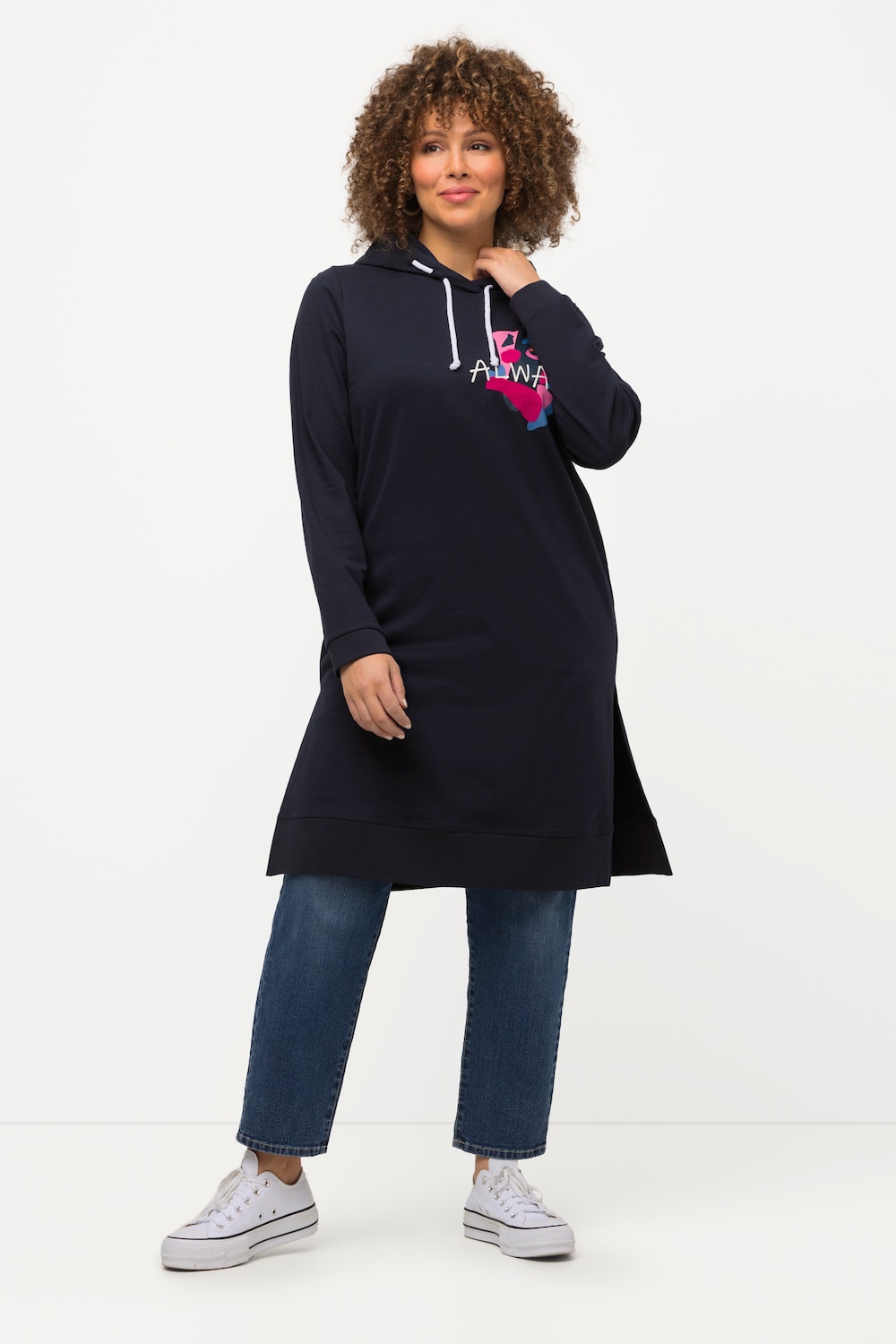 Große Größen Long-Hoodie, Damen, blau, Größe: 46/48, Baumwolle/Polyester, Ulla Popken