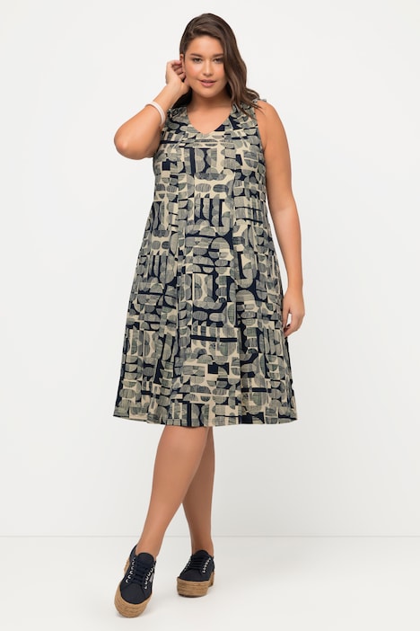 Eco Cotton Abstract Geometric Print A-Line Dress, more Dresses