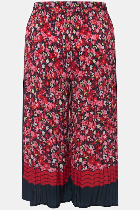 Plisserede 7/8-bukser Mary, blomster, brede ben, elastisk linning | Bukser |