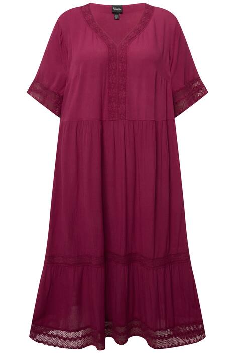 Tunikové midi šaty, krajka, A střih, výstřih do V, krátké rukávy