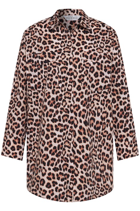 Košilová halenka, oversize, leopardí potisk, límeček, dlouhé rukávy