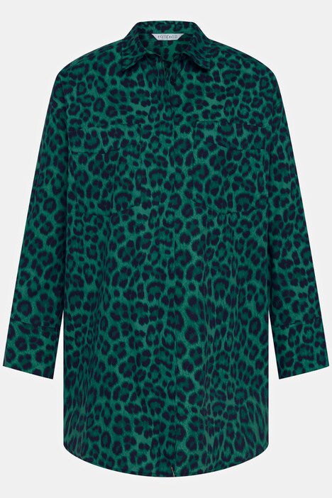 leo print damen bluse langarm hemd grün