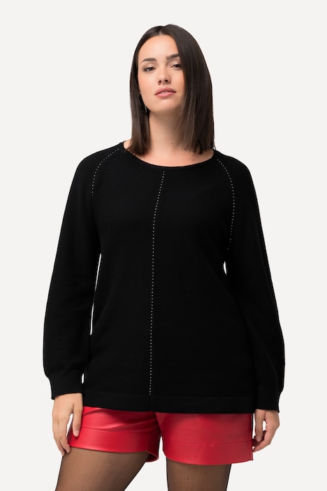 Rhinestone Detail Center Seam Cross-Ribbed Knit Sweater