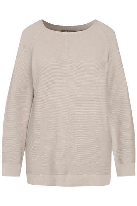 Svetr, příčné žebrování, ozdobné kamínky, kulatý výstřih, dlouhé rukávy