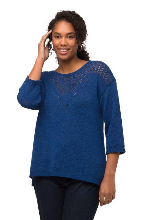 Svetr, vzorovaná vsadka, oversize, kulatý výstřih, 3/4 rukávy