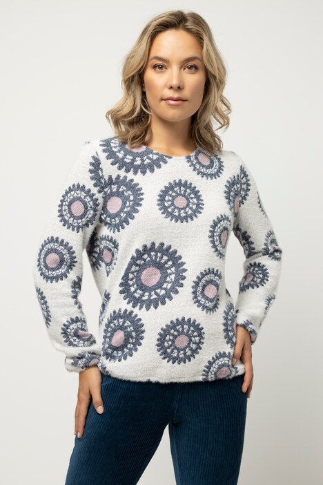 Pullover, grafisches Muster, Rundhals, Langarm