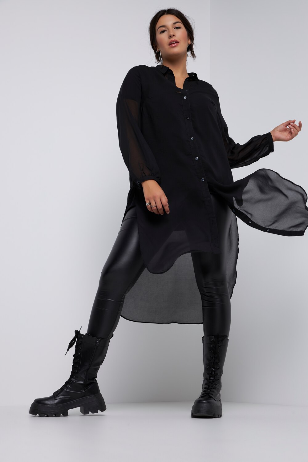 Grote Maten longline blouse, Dames, zwart, Maat: 42/44, Polyester, Studio Untold