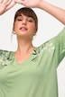 T-shirt classica con fiori ricamati, scollo a V e mezze maniche