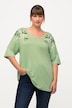 T-shirt classica con fiori ricamati, scollo a V e mezze maniche