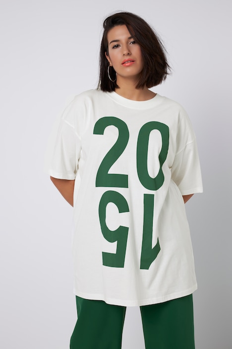 T-Shirt, oversized, Zahlen Print, Rundhals, Halbarm
