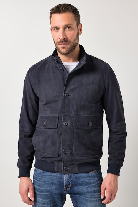 JP1880 læderjakke, ruskind, ståkrave, knaplukning, op til str. 7XL