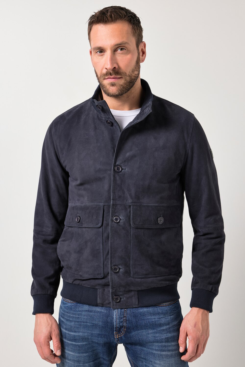 Stora storlekar Skinnjacka i mocka, Her, blå, storlek: 4XL, Läder/Bomull, JP1880
