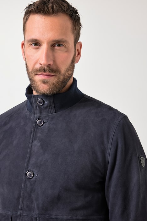 JP1880 læderjakke, ruskind, ståkrave, knaplukning, op til str. 7XL