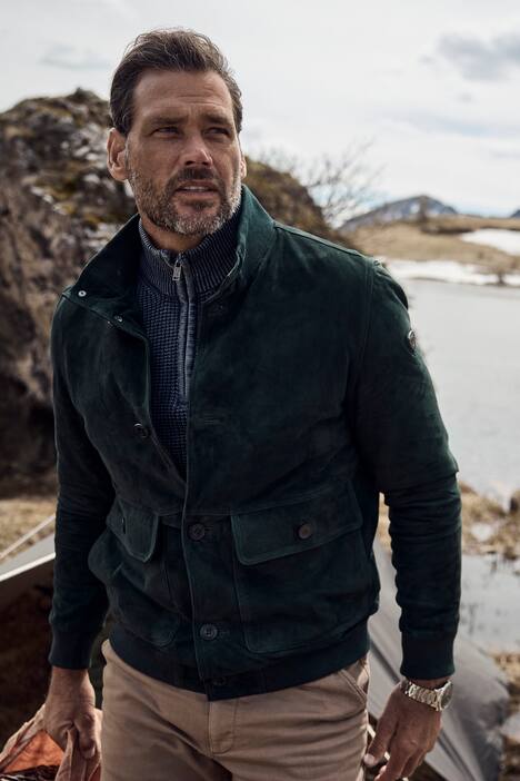 JP1880 Lederjacke, Veloursleder, Stehkragen, Knopfleiste, bis 7 XL