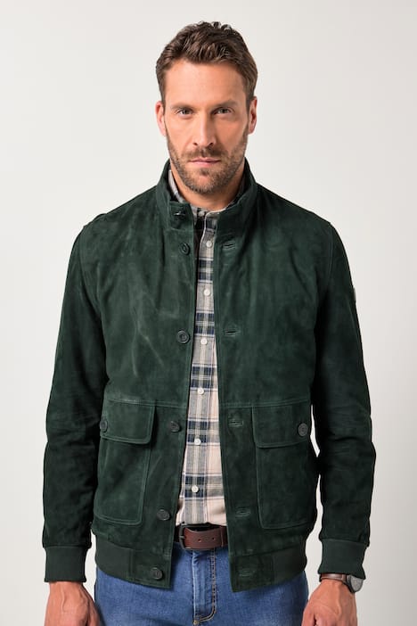 Chaqueta de cuero JP1880, terciopelo, cuello alzado, tapeta de botones, hasta la talla 7 XL