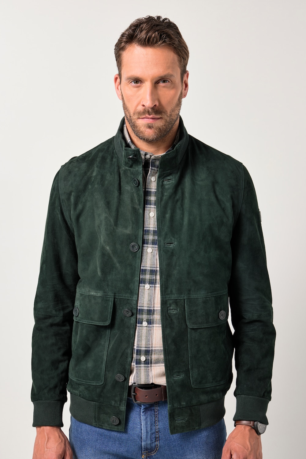 JP1880 Lederjacke, Veloursleder, Stehkragen, Knopfleiste, bis 7 XL
