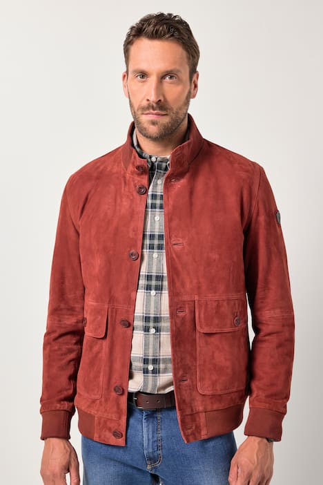 Chaqueta de cuero JP1880, terciopelo, cuello alzado, tapeta de botones, hasta la talla 7 XL