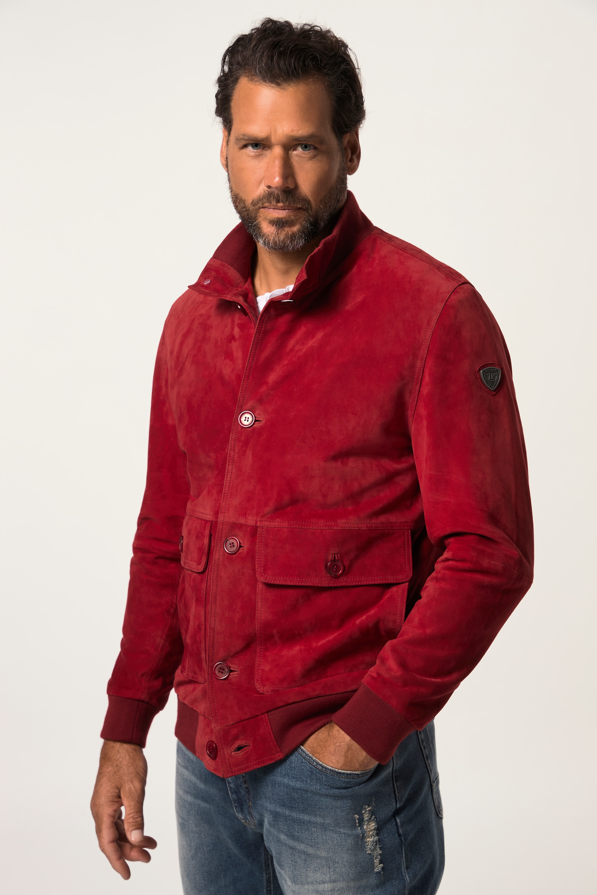 JP 1880 Herren große Größen Lederjacke Veloursleder Stehkragen