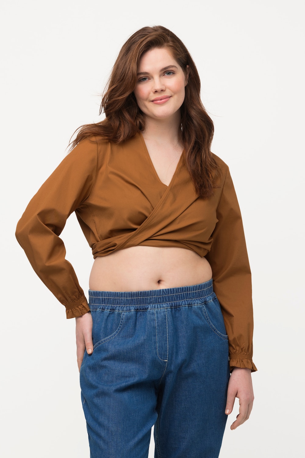 Große Größen Wickelbluse, Damen, braun, Größe: 50/52, Baumwolle, Ulla Popken