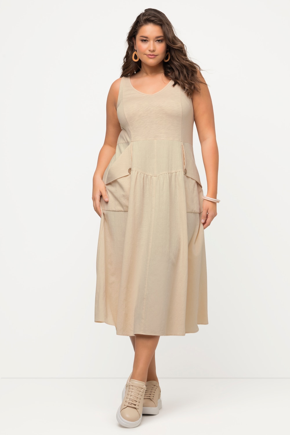 Große Größen Midikleid, Damen, beige, Größe: 50/52, Baumwolle, Ulla Popken