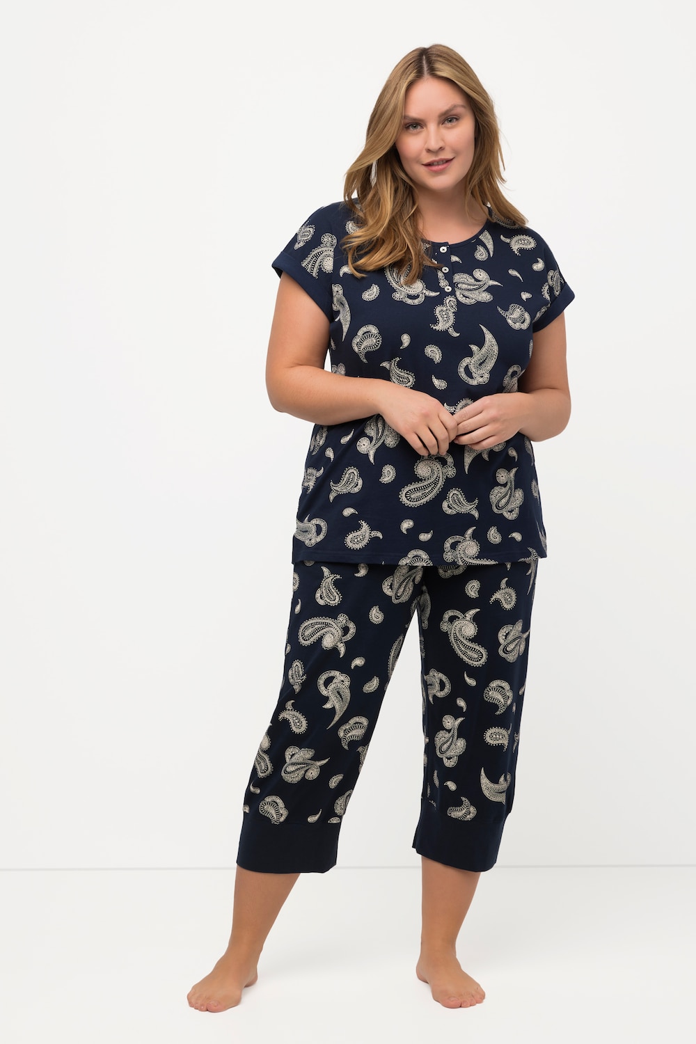 Große Größen Pyjama-T-Shirt, Damen, blau, Größe: 42/44, Baumwolle, Ulla Popken