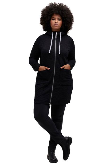 Dlouhá tepláková bunda, srdce, kapuce, dvoucestný zip